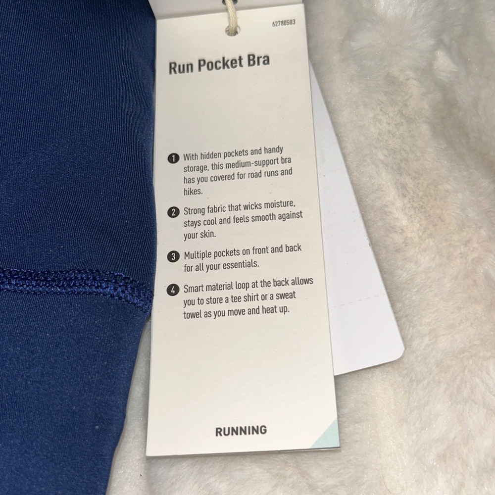 Adidas Women's RUN POCKET Dark Blue Sports Bra MED NWT - Picture 3 of 7